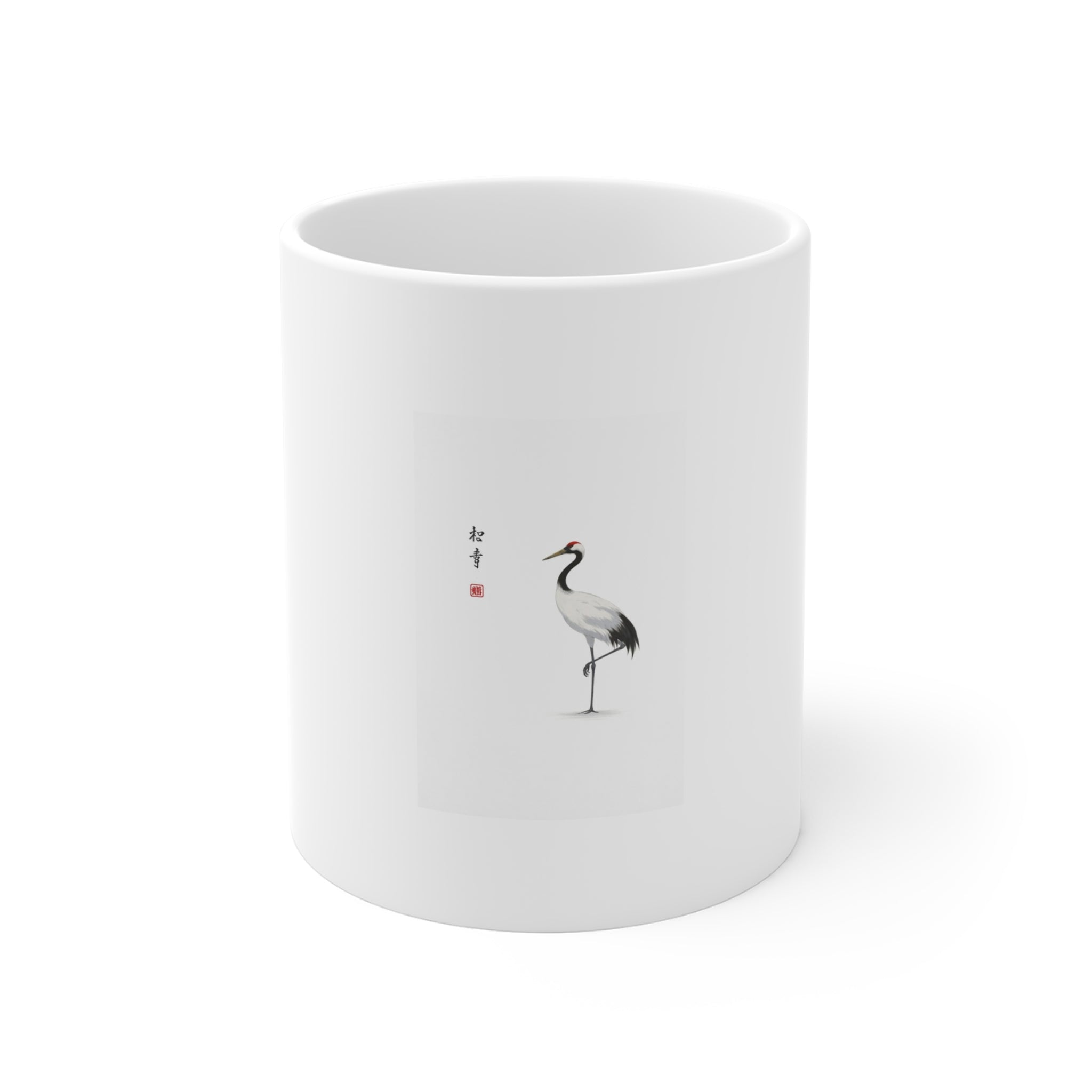 Minimal Crane Ceramic Mug — Japanese Sumi-e Style 11oz