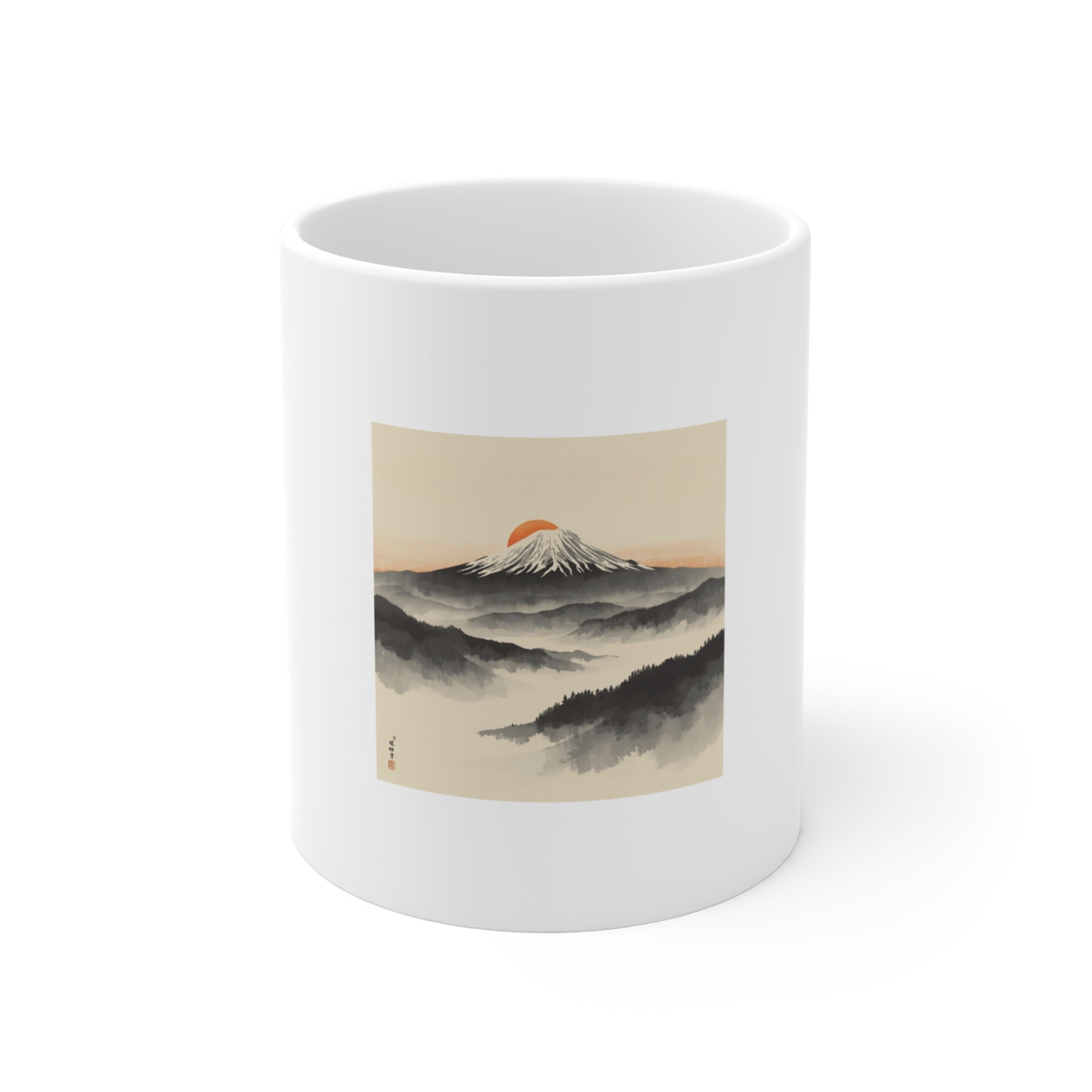 Mountain Sunrise Ceramic Mug — Japanese Ink Landscape 11oz