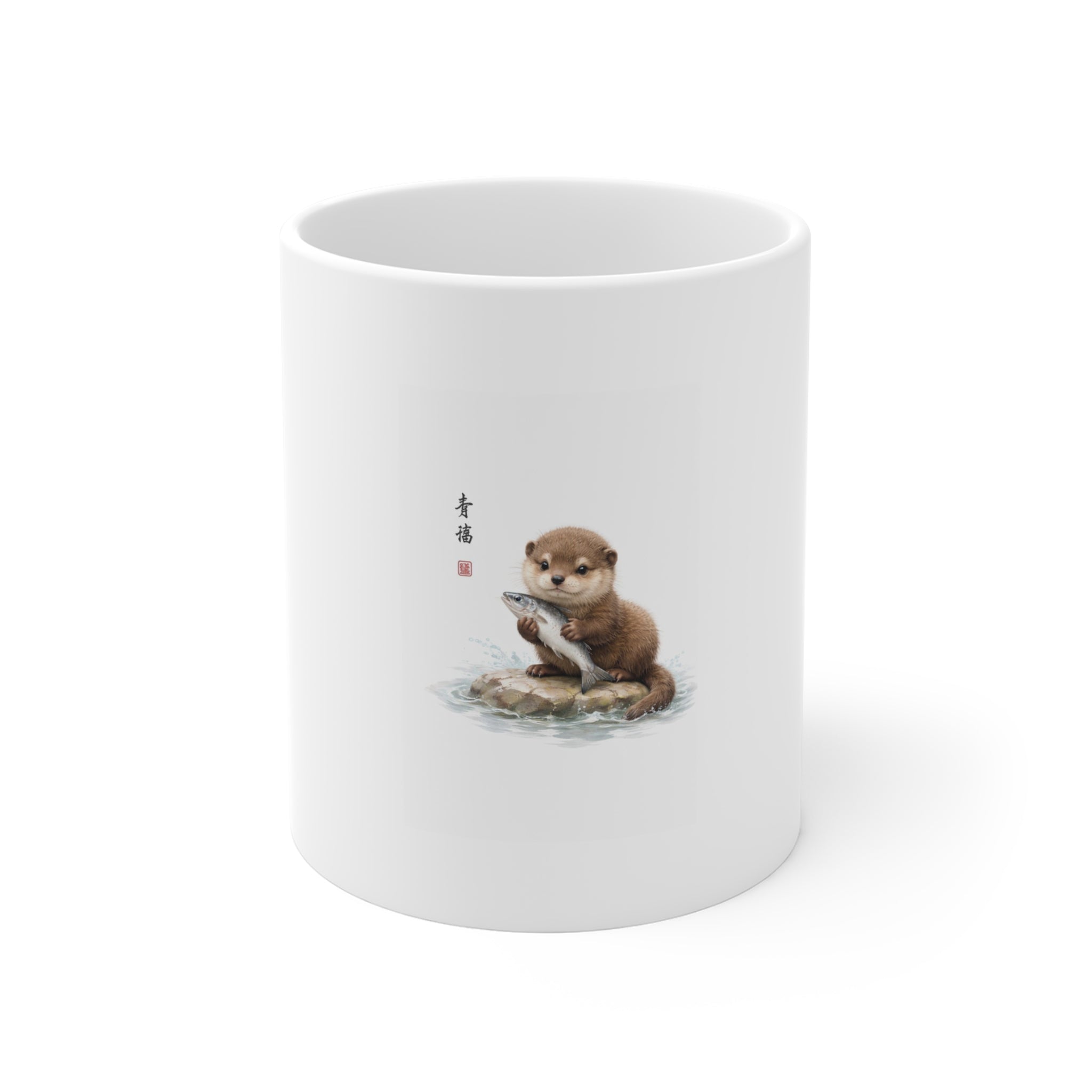 Otter Illustration Mug — Cute Otter Reading Tea Cup, Whimsical Animal Coffee Mug